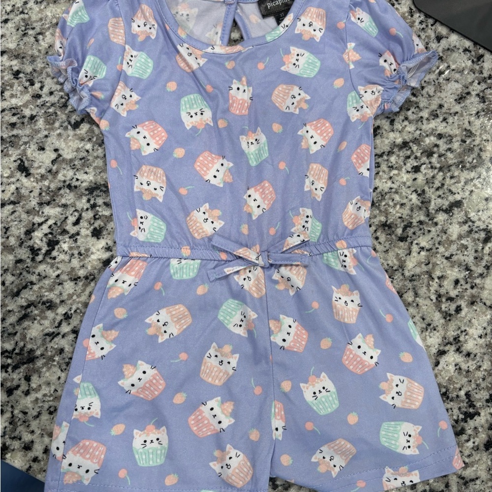 Adorable Cat Print Kids One Piece - Purple